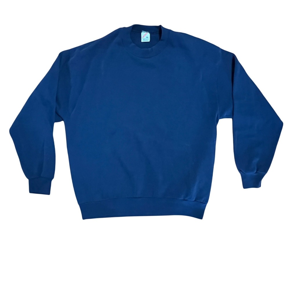 Vintage Jerzees Crewneck Sweatshirt Adult XL Navy Fleece Pullover Made in USA